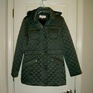 Share Calvin Klein CK Grey Quilted Jacket, Removable Hood, Women's Size M